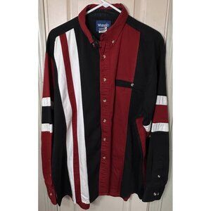 Wrangler Mens XL Black & Red Color Block Long Sleeve Full Button Western  Shirt
